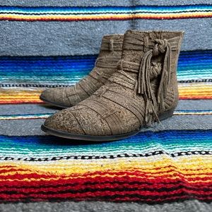 Free People Distressed Bootie with Fringe - Taupe/Beige -Size: 8